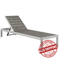 Modway EEI-2247-SLV-GRY Shore Outdoor Patio Aluminum Chaise in Silver Gray
