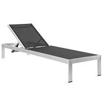 Modway EEI-2249-SLV-BLK Shore Outdoor Patio Aluminum Mesh Chaise in Silver Black