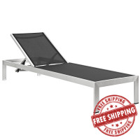 Modway EEI-2249-SLV-BLK Shore Outdoor Patio Aluminum Mesh Chaise in Silver Black