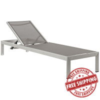 Modway EEI-2249-SLV-GRY Shore Outdoor Patio Aluminum Mesh Chaise in Silver Gray