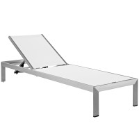 Modway EEI-2249-SLV-WHI Shore Outdoor Patio Aluminum Mesh Chaise in Silver White