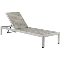 Modway EEI-2250-SLV-GRY Shore Outdoor Patio Aluminum Rattan Chaise in Silver Gray
