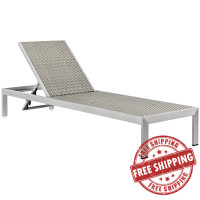 Modway EEI-2250-SLV-GRY Shore Outdoor Patio Aluminum Rattan Chaise in Silver Gray
