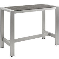 Modway EEI-2253-SLV-GRY Shore Outdoor Patio Aluminum Bar Table in Silver Gray