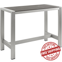 Modway EEI-2253-SLV-GRY Shore Outdoor Patio Aluminum Bar Table in Silver Gray