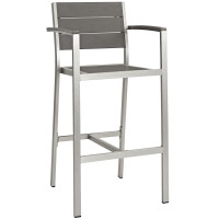 Modway EEI-2254-SLV-GRY Shore Outdoor Patio Aluminum Bar Stool in Silver Gray
