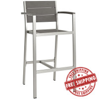 Modway EEI-2254-SLV-GRY Shore Outdoor Patio Aluminum Bar Stool in Silver Gray