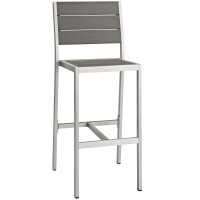 Modway EEI-2255-SLV-GRY Shore Outdoor Patio Aluminum Armless Bar Stool in Silver Gray