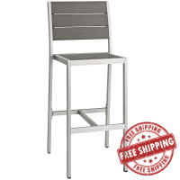 Modway EEI-2255-SLV-GRY Shore Outdoor Patio Aluminum Armless Bar Stool in Silver Gray