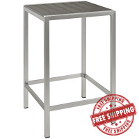 Modway EEI-2256-SLV-GRY Shore Outdoor Patio Aluminum Bar Table in Silver Gray