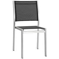 Modway EEI-2259-SLV-BLK Shore Outdoor Patio Aluminum Side Chair in Silver Black