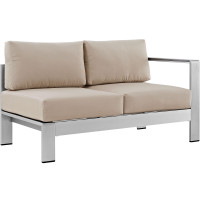 Modway EEI-2262-SLV-BEI Shore Right-Arm Corner Sectional Outdoor Patio Aluminum Loveseat in Silver Beige