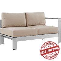 Modway EEI-2262-SLV-BEI Shore Right-Arm Corner Sectional Outdoor Patio Aluminum Loveseat in Silver Beige