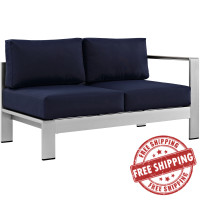 Modway EEI-2262-SLV-NAV Shore Right-Arm Corner Sectional Outdoor Patio Aluminum Loveseat in Silver Navy