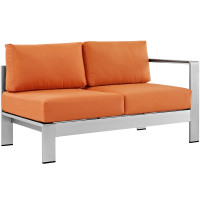 Modway EEI-2262-SLV-ORA Shore Right-Arm Corner Sectional Outdoor Patio Aluminum Loveseat in Silver Orange