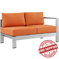 Modway EEI-2262-SLV-ORA Shore Right-Arm Corner Sectional Outdoor Patio Aluminum Loveseat in Silver Orange