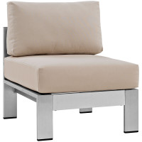 Modway EEI-2263-SLV-BEI Shore Armless Outdoor Patio Aluminum Chair in Silver Beige