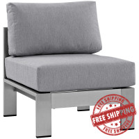 Modway EEI-2263-SLV-GRY Shore Armless Outdoor Patio Aluminum Chair in Silver Gray