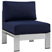 Modway EEI-2263-SLV-NAV Shore Armless Outdoor Patio Aluminum Chair in Silver Navy