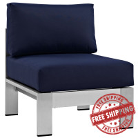 Modway EEI-2263-SLV-NAV Shore Armless Outdoor Patio Aluminum Chair in Silver Navy