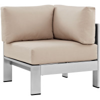 Modway EEI-2264-SLV-BEI Shore Outdoor Patio Aluminum Corner Sofa in Silver Beige