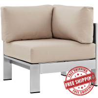 Modway EEI-2264-SLV-BEI Shore Outdoor Patio Aluminum Corner Sofa in Silver Beige