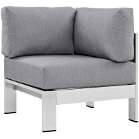 Modway EEI-2264-SLV-GRY Shore Outdoor Patio Aluminum Corner Sofa in Silver Gray
