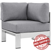 Modway EEI-2264-SLV-GRY Shore Outdoor Patio Aluminum Corner Sofa in Silver Gray