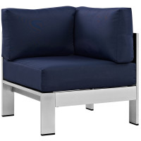 Modway EEI-2264-SLV-NAV Shore Outdoor Patio Aluminum Corner Sofa in Silver Gray