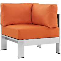Modway EEI-2264-SLV-ORA Shore Outdoor Patio Aluminum Corner Sofa in Silver Orange