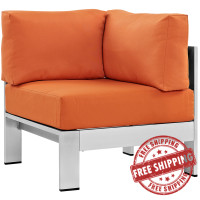 Modway EEI-2264-SLV-ORA Shore Outdoor Patio Aluminum Corner Sofa in Silver Orange