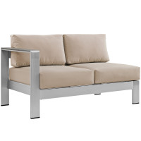 Modway EEI-2265-SLV-BEI Shore Left-Arm Corner Sectional Outdoor Patio Aluminum Loveseat in Silver Beige