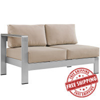 Modway EEI-2265-SLV-BEI Shore Left-Arm Corner Sectional Outdoor Patio Aluminum Loveseat in Silver Beige