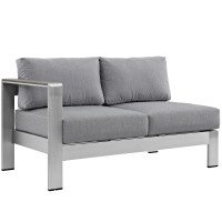 Modway EEI-2265-SLV-GRY Shore Left-Arm Corner Sectional Outdoor Patio Aluminum Loveseat in Silver Gray