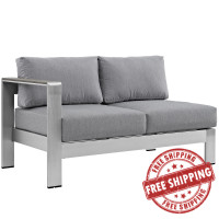 Modway EEI-2265-SLV-GRY Shore Left-Arm Corner Sectional Outdoor Patio Aluminum Loveseat in Silver Gray