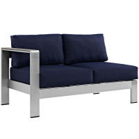 Modway EEI-2265-SLV-NAV Shore Left-Arm Corner Sectional Outdoor Patio Aluminum Loveseat in Silver Navy