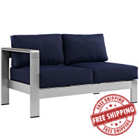 Modway EEI-2265-SLV-NAV Shore Left-Arm Corner Sectional Outdoor Patio Aluminum Loveseat in Silver Navy