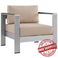 Modway EEI-2266-SLV-BEI Shore Outdoor Patio Aluminum Armchair in Silver Beige