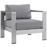Modway EEI-2266-SLV-GRY Shore Outdoor Patio Aluminum Armchair in Silver Gray