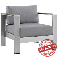 Modway EEI-2266-SLV-GRY Shore Outdoor Patio Aluminum Armchair in Silver Gray