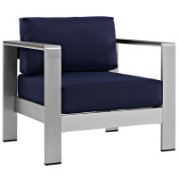 Modway EEI-2266-SLV-NAV Shore Outdoor Patio Aluminum Armchair in Silver Navy