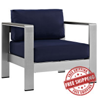 Modway EEI-2266-SLV-NAV Shore Outdoor Patio Aluminum Armchair in Silver Navy