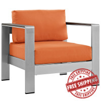 Modway EEI-2266-SLV-ORA Shore Outdoor Patio Aluminum Armchair in Silver Orange