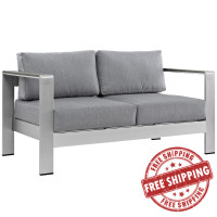 Modway EEI-2267-SLV-GRY Shore Outdoor Patio Aluminum Loveseat in Silver Gray