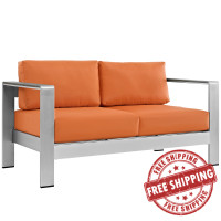 Modway EEI-2267-SLV-ORA Shore Outdoor Patio Aluminum Loveseat in Silver Orange