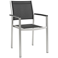 Modway EEI-2272-SLV-BLK Shore Outdoor Patio Aluminum Dining Chair in Silver Black