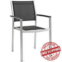 Modway EEI-2272-SLV-BLK Shore Outdoor Patio Aluminum Dining Chair in Silver Black
