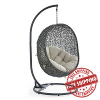 Modway EEI-2273-GRY-BEI Hide Outdoor Patio Swing Chair in Gray Beige