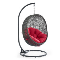Modway EEI-2273-GRY-RED Hide Outdoor Patio Swing Chair in Gray Red