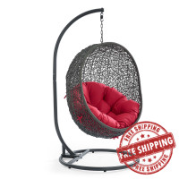 Modway EEI-2273-GRY-RED Hide Outdoor Patio Swing Chair in Gray Red